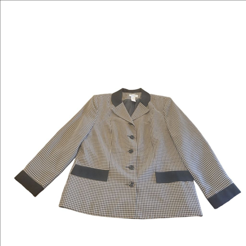 Women's HENRY-LEE Vintage Houndstooth Blazer Jacket Size 14 Tan Black